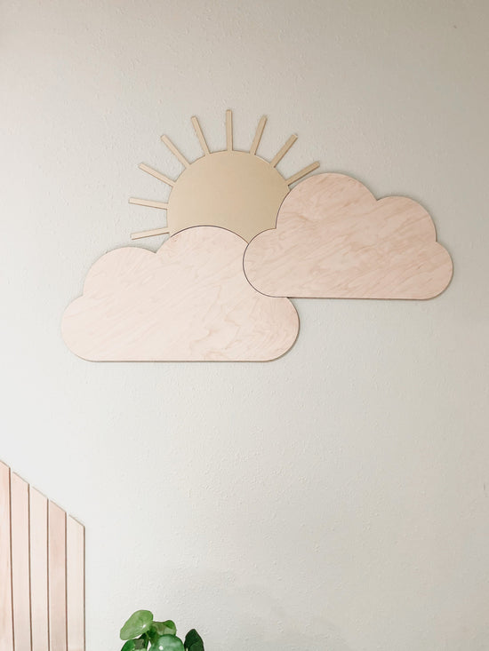 Load image into Gallery viewer, Boho sun &amp;amp; clouds, nursery wall decor.

