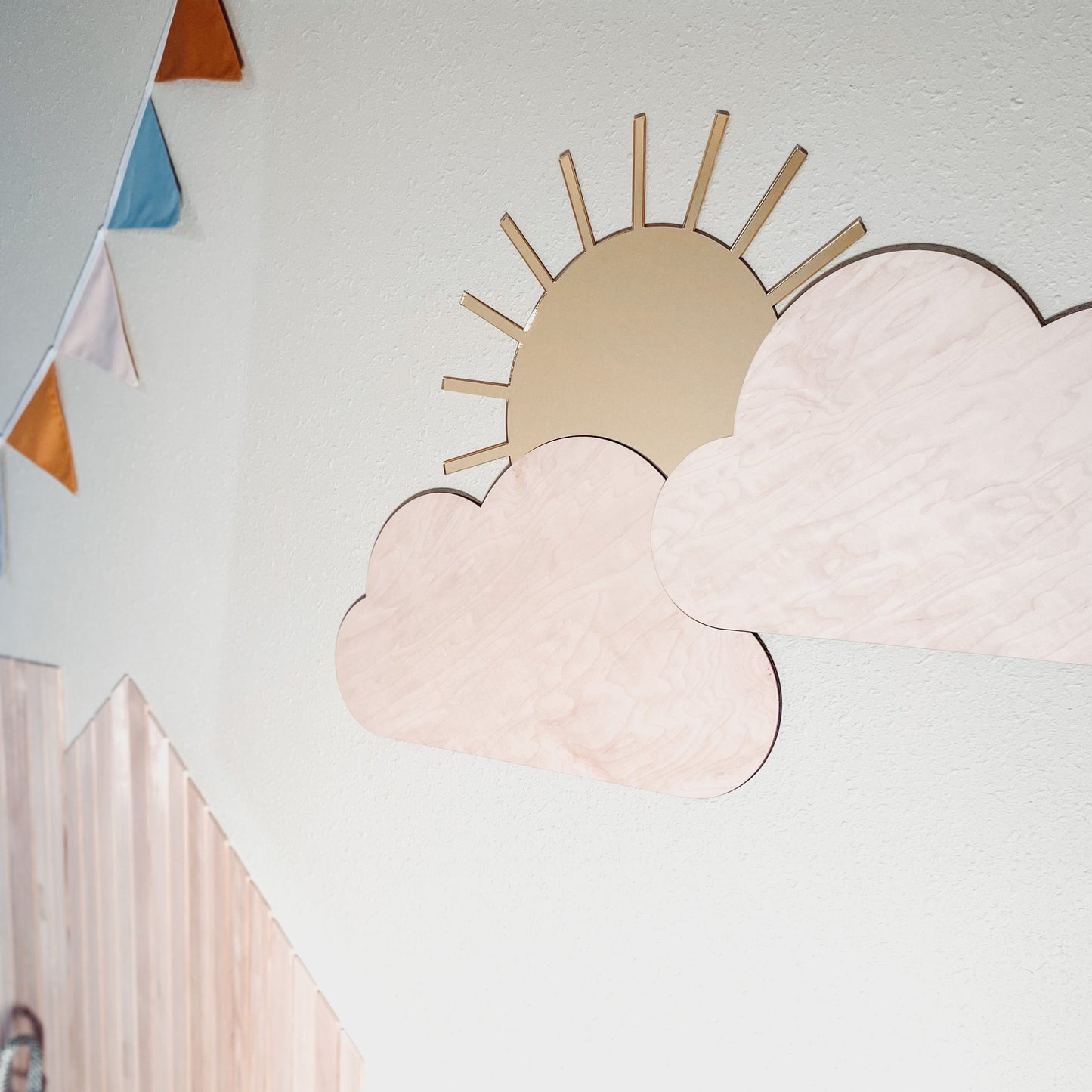 Load image into Gallery viewer, Boho sun &amp;amp; clouds, nursery wall decor, next colorful banner.
