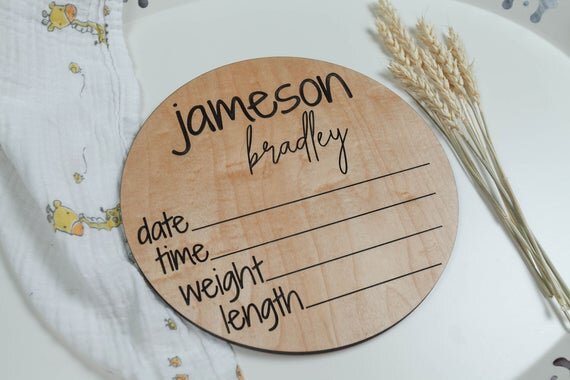 Load image into Gallery viewer, Wooden Personalized Baby Name Announcement With Stats
