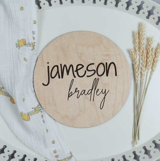 Load image into Gallery viewer, Wooden Personalized Baby Name Announcement
