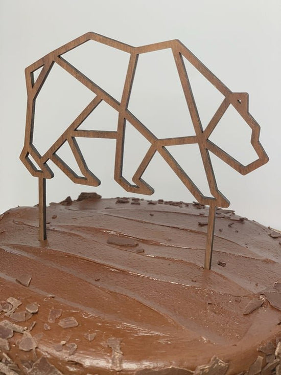 Bear cake topper, birthday cake topper, minimalistic cake topper, on a chocolate cake.