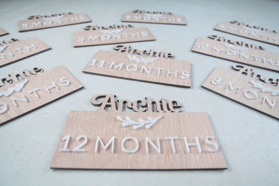 Load image into Gallery viewer, Custom wooden baby milestones, 3D milestone plaques with name.

