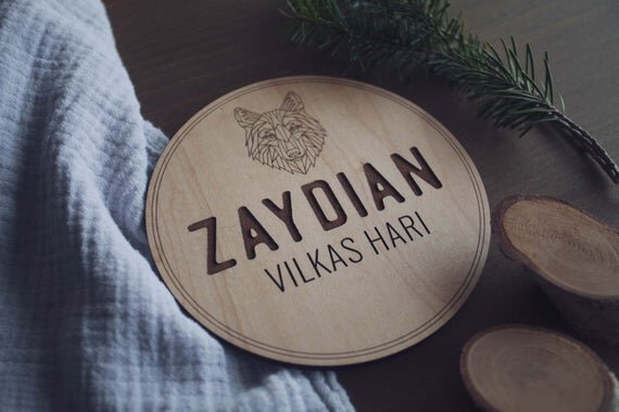 Wolf Wooden Personalized Baby Name Announcement