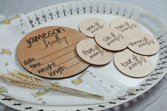 Wooden Personalized Baby Name Announcement w/ Stats + Milestones