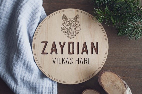 Wolf Wooden Personalized Baby Name Announcement